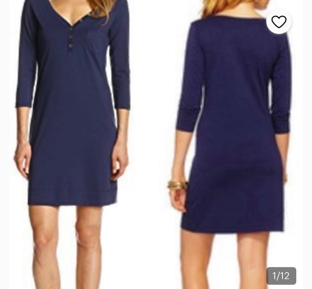 Lilly Pulitzer Palmetto Dark Blue Dress Gold Buttons 100% Pima Cotton XS Pocket